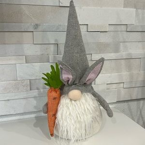 Spring Gnome, Bunny ears and carrot detail. Grey/White. 20” high. Perfect decor